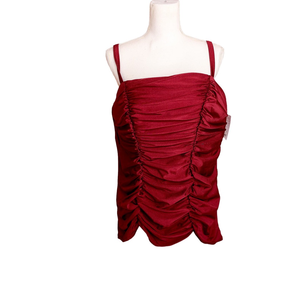 Swim‎ by CACIQUE lightly lined rouched swimsuit top tankini red sz 20 NWT